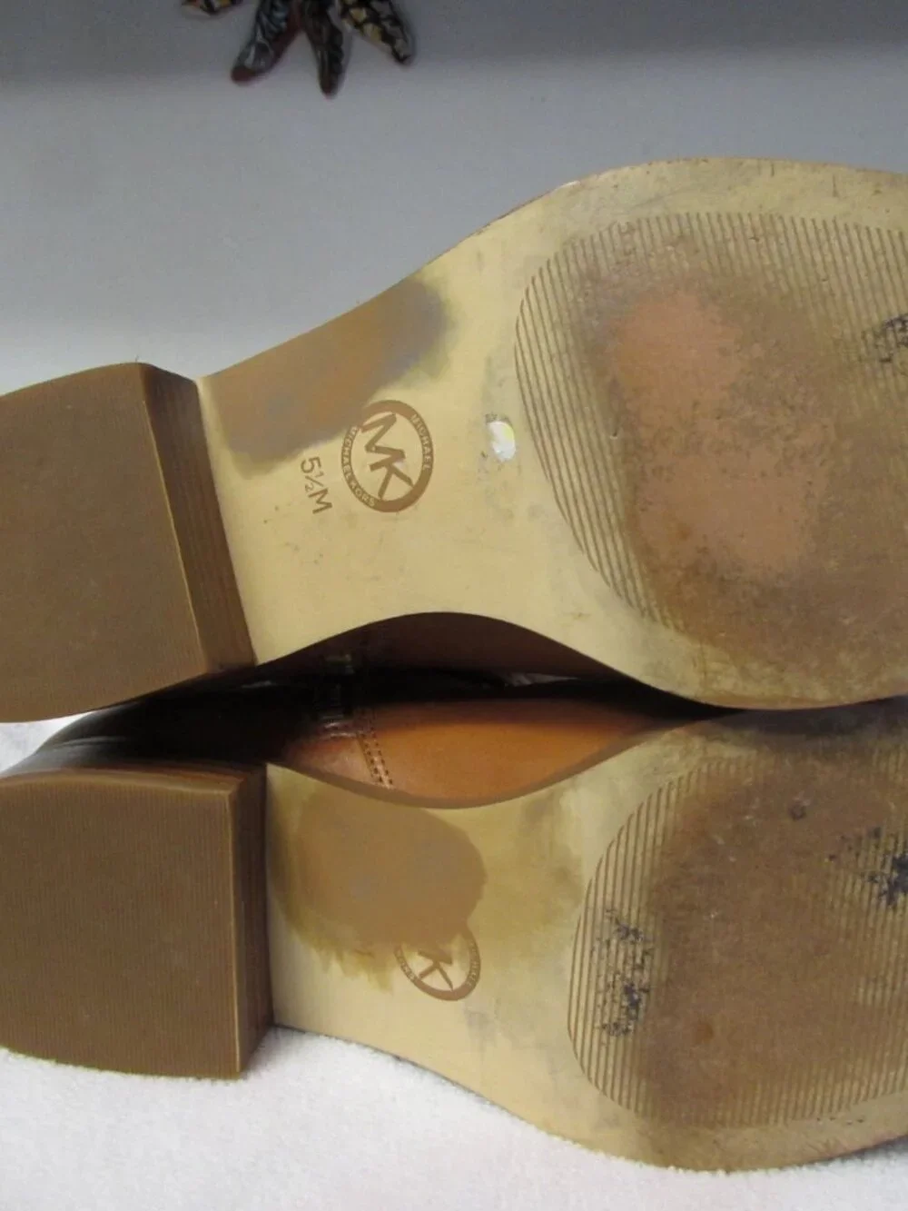 Michael Kors Hamilton Boots Tall Tan Brown Leather Logo Knee Zip 5.5 M